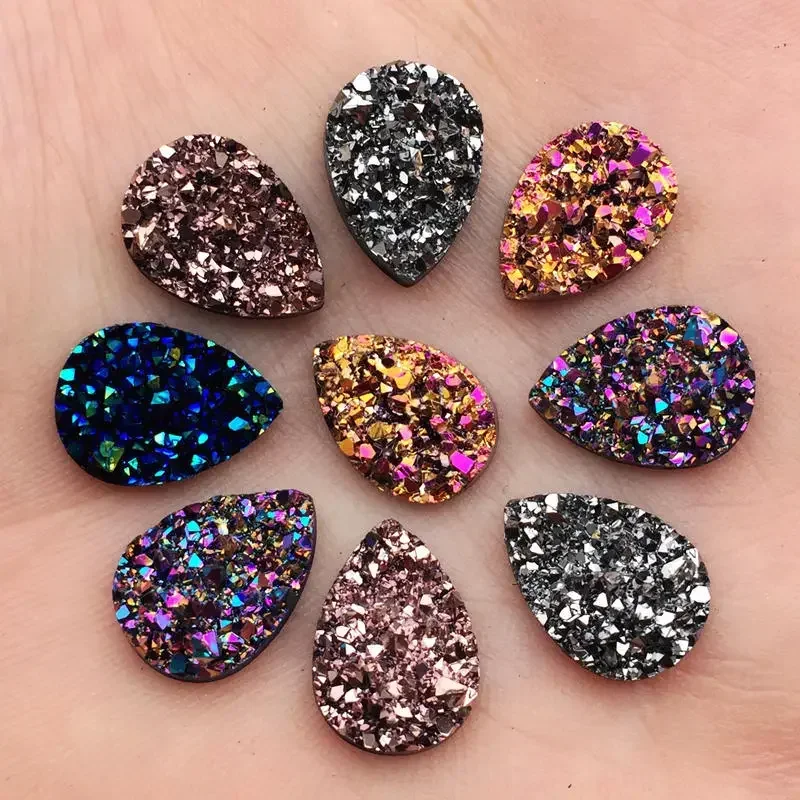 Glitters 50PCS 10*14mm  AB Colors Mineral Surface Resin Rhinestone Flatback Cabochon Stone DIY Wedding Decoration Crafts -A57