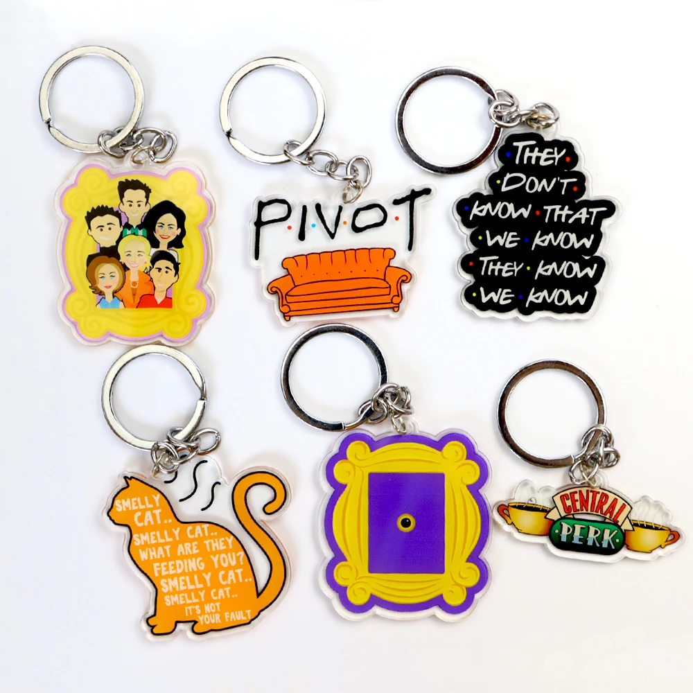 Sitcom Friends Theme Acrylic Keychain Double Sided Cartoon Design Keyring Bag Keys Funny Pendants Accessories Gift for Friends