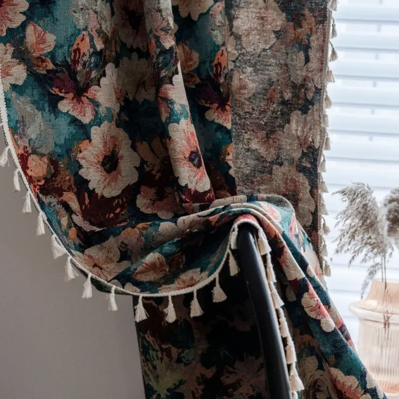 

Полузатратные шторы с цветочным принтом и кисточкой для окон, богемный стиль, хлопковые шторы для спальни, окна гостиной