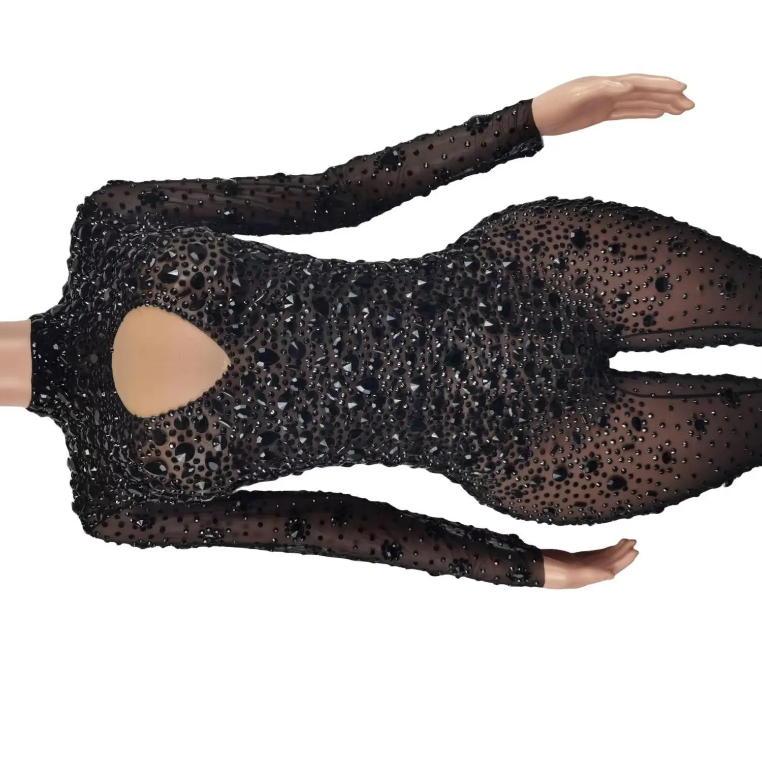 Sexy Rhinestones Black Long Sleeve Jumpsuit Women Performance Crystal Bodysuit Nightclub Pole Dance Costume Party Wear Cuican