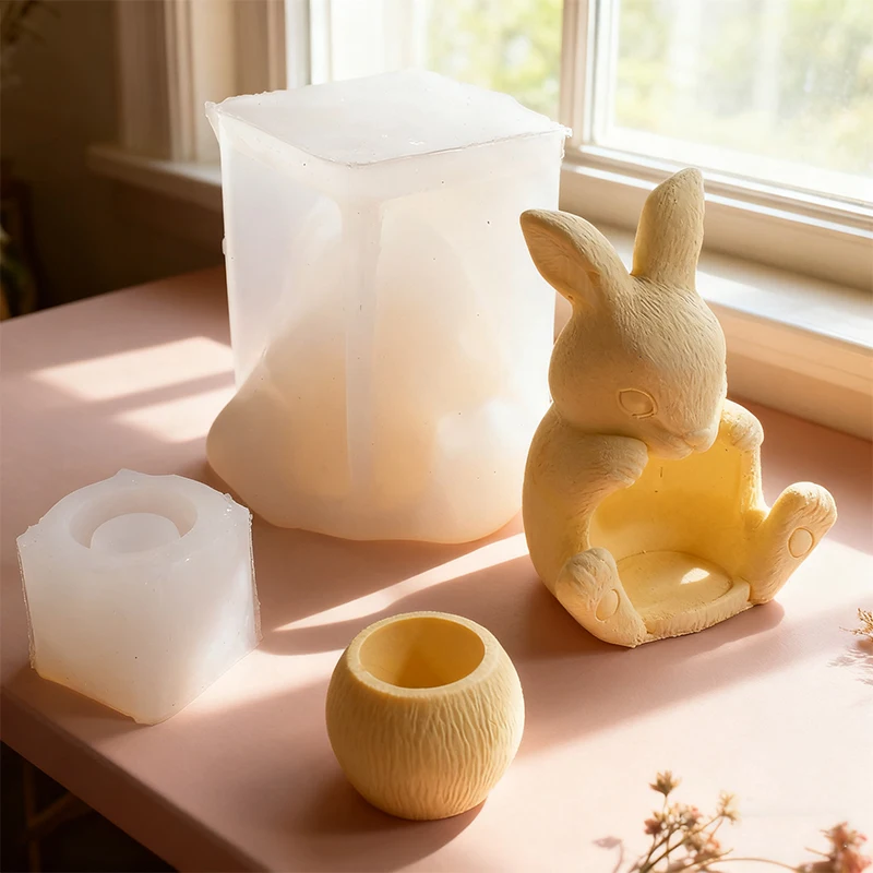 

Easter Bunny Silicone Mold Aromatherapy Gypsum Candlestick Hollow Rabbit Soybean Wax Silicone Mold Set Diy Gift Cute Home Decor