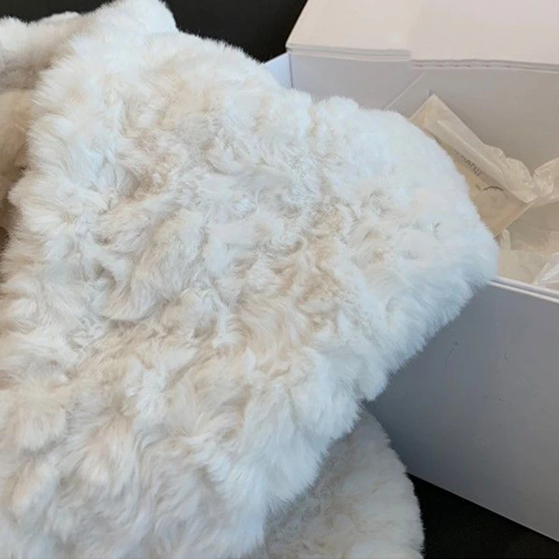 Faux Fur Lamb Hooded Jacket Women Winter Thick Warm Hairy Crop Coat Y2K Loose Streetwear Long Sleeve Zipper Fur Outerwear