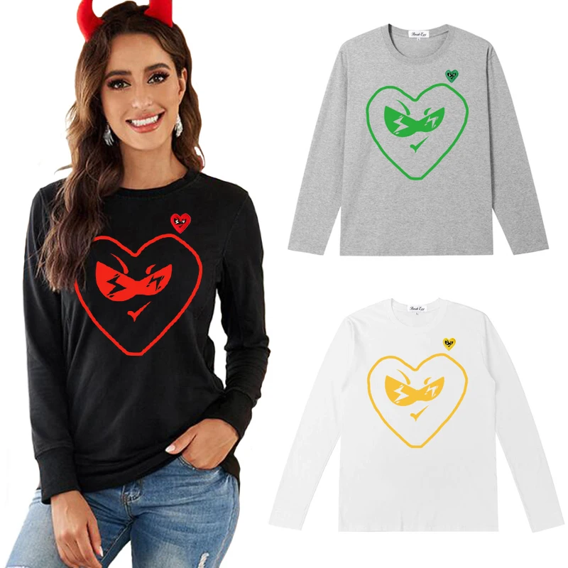 Футболка Мужская/Женская прямая с длинным рукавом, круглым вырезом и вышивкой Футболка Мужская/Женская прямая с длинным рукавом, круглым вырезом и вышивкой