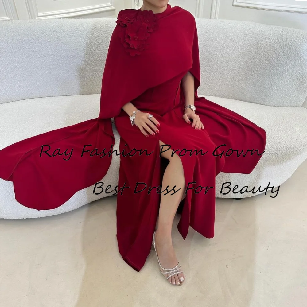 

Ray Fashion A Line Prom Dress Boat Neck With Sleeveless Evening Gowns Hand Made Flowers Ankle Length فساتين سهرة Saudi Arabia