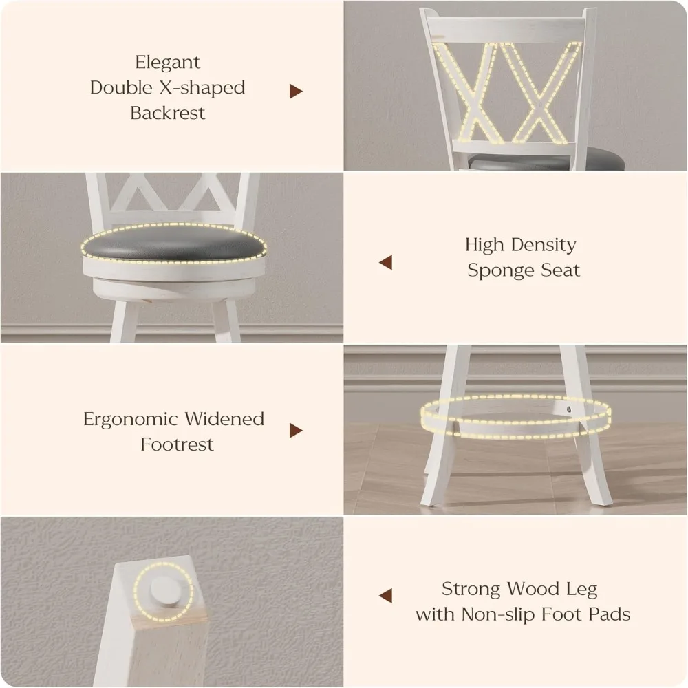 Two-piece Bar Stool Set, 360-degree Rotating Bar Stool, X-shaped Backrest, Wooden Legs