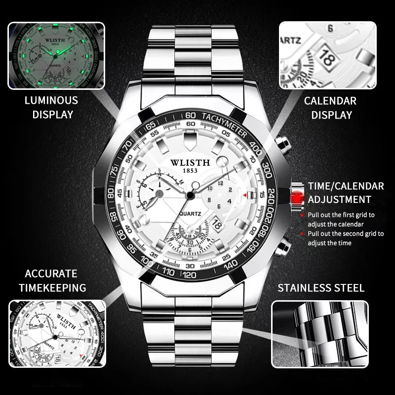 Original Men's Watch Sports Quartz Watches Calendar Steel Strip Waterproof Luminous Multifunctional Quartz Watch Reloj Hombre