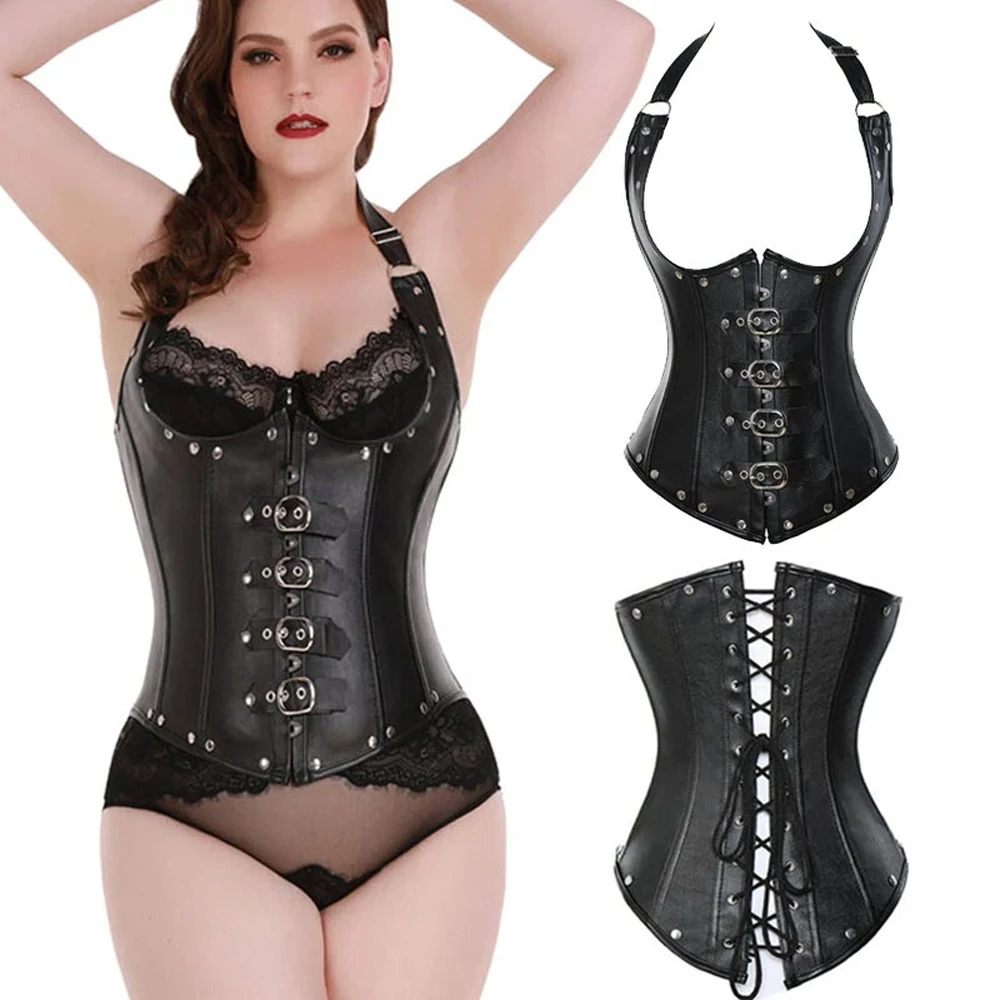 

Женский сексуальный корсет из искусственной кожи с лямкой на шее, бюстье под грудью, спортивный жилет в стиле стимпанк, корсет, формирователь ремня ​