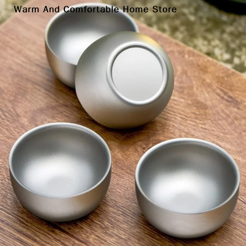 【W】Pure Titanium Double Layer Small Tea Coffee Cup 50ML For Outdoor Camping Tableware Brewing Tea And Coffee