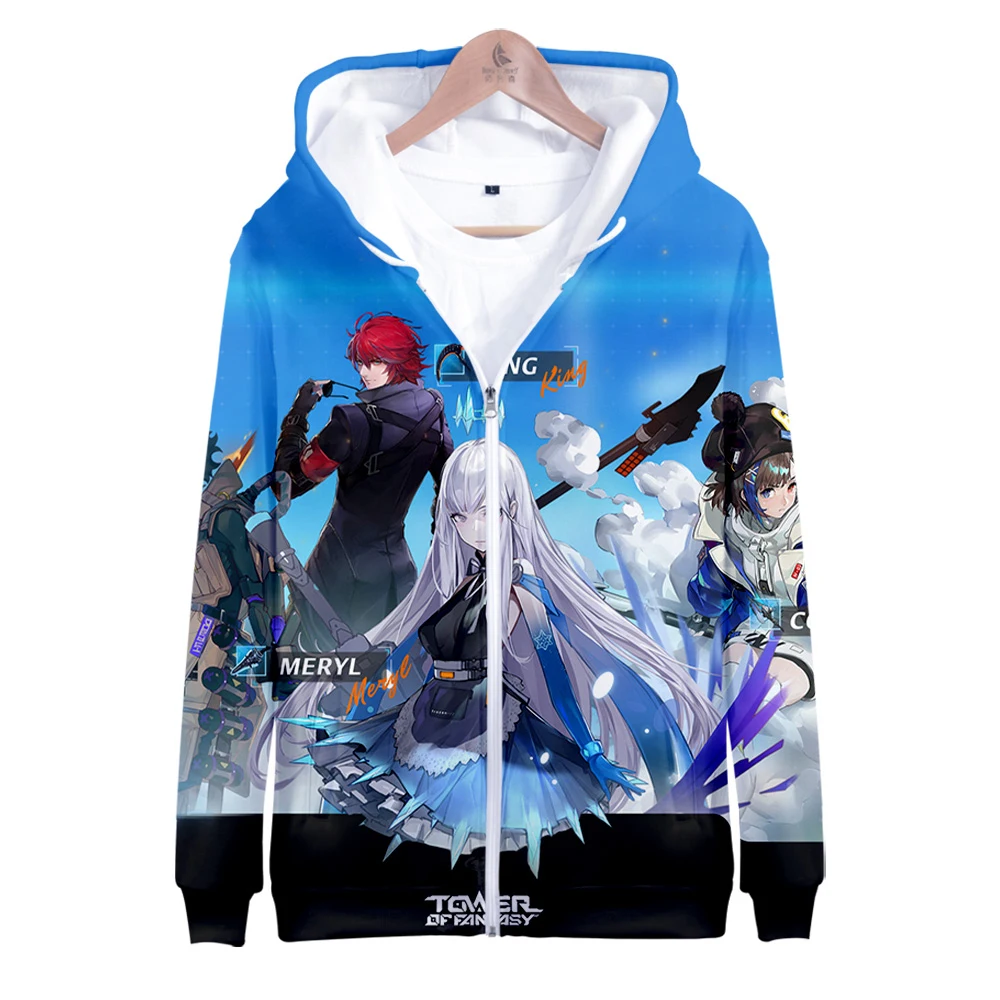 Hoodie unissex de manga comprida com zíper, Tower of Fantasy Game, roupas 3D, moletom Harajuku, streetwear estilo casual, homens e mulheres, 2022