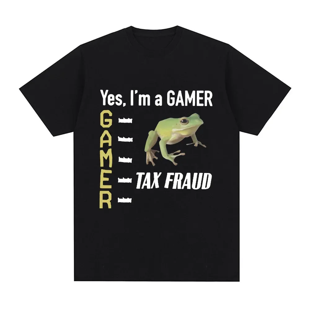 

Men's tax fraud player funny frog pattern printed 100% pure cotton short-sleeved T-shirt, fashionable hip-hop retro casual wear