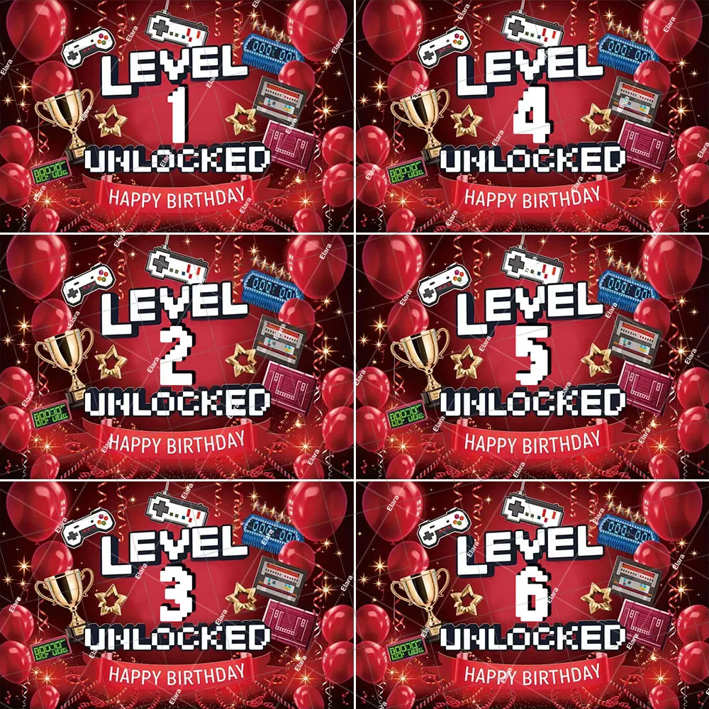 

Cartoon Red Video Game Spirited 1-20th Birthday Party Decorations Banner Level up Gaming Photography Backdrop Wall Props