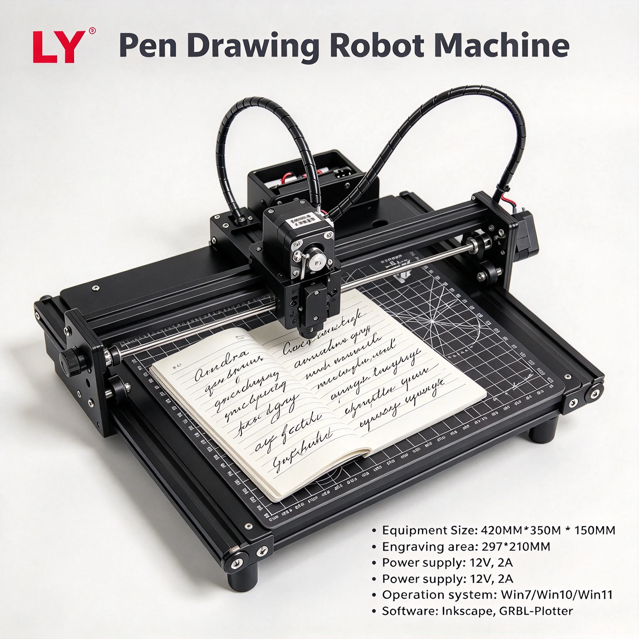 DIY Disassembled/Assembled LY A4 Frame Pulley Type Pen Drawing Robot Machine Lettering XY-plotter Step Motor Version