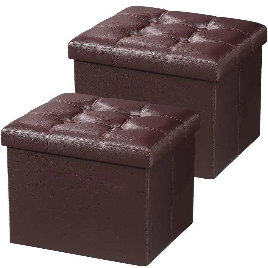 

Складной пуфик-оттоманка для хранения, кожаная скамья-пуфик, короткий пуфик-оттоманка, подставка для ног с отсеком для хранения, коричневый, 2 шт.