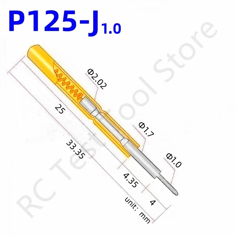 

20/100PCS P125-J Spring Test Probe Test Pin Pogo Pin P125-J1.0 ICT FCT PCB Test Tool 1.0/1.7/2.02/33.35mm Needle Round Tip