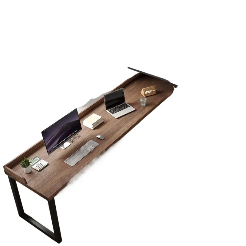 wood double d esk bookcase integrated wrought iron desktop computer table seven-character, retro large board ta ble
