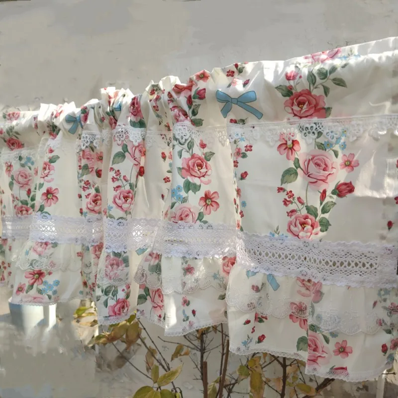 Garden style floral short curtain pure cotton door curtain window curtain head, bookcase dust curtain