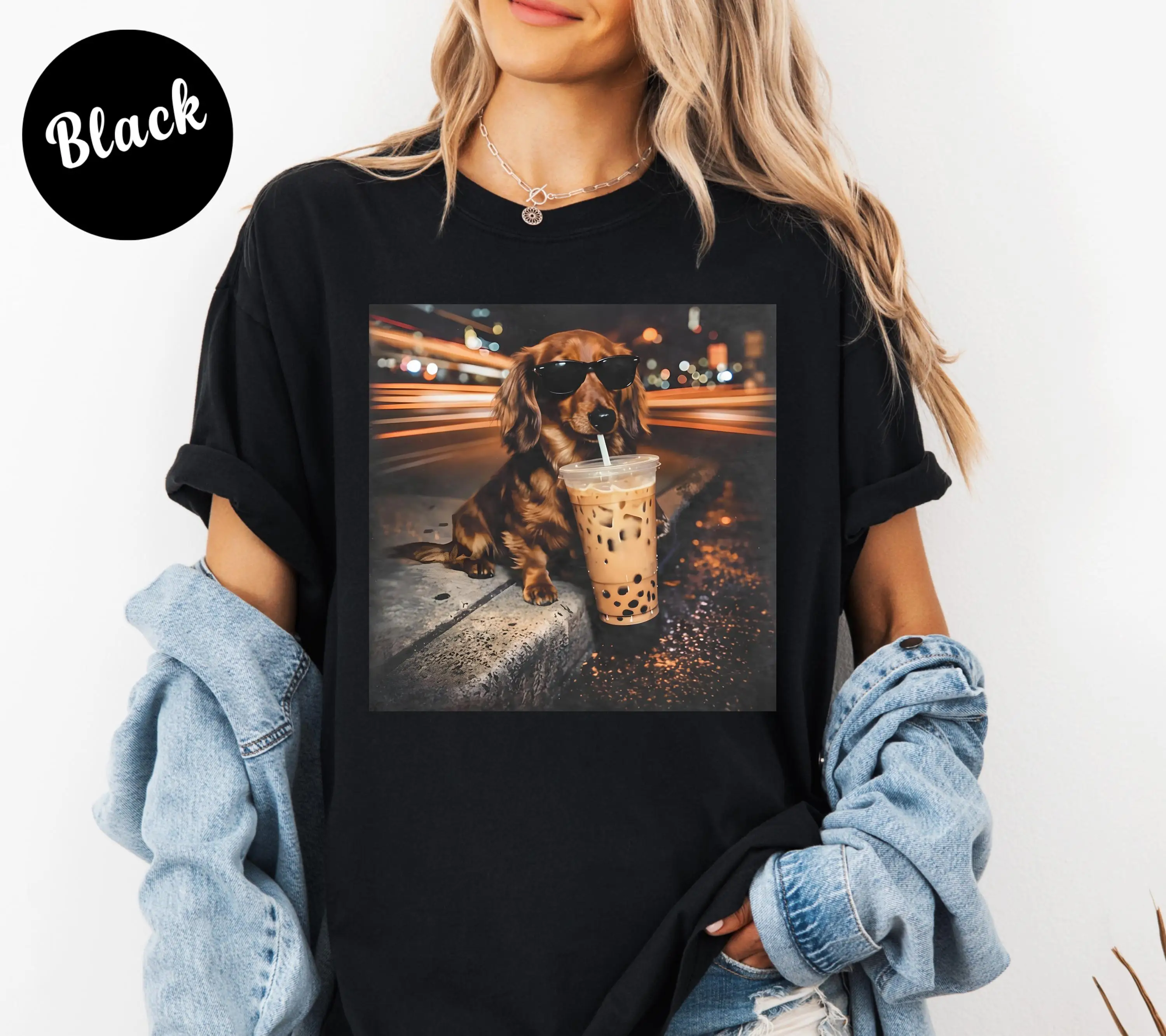 2026 Fun Sausage Dog Drinking Iced Coffee T-shirt Retro Dog T-shirt, Sausage Dog T-shirt, Sausage Dog T-shirt, Dog Lover T-shirt