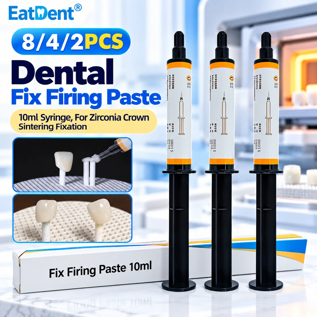 8/4/2PCS Dental Fix Firing Paste 10ml Syringe For Zirconia Porcelain Crown Veneer  Sintering Fixation Dentistry Lab Consumables