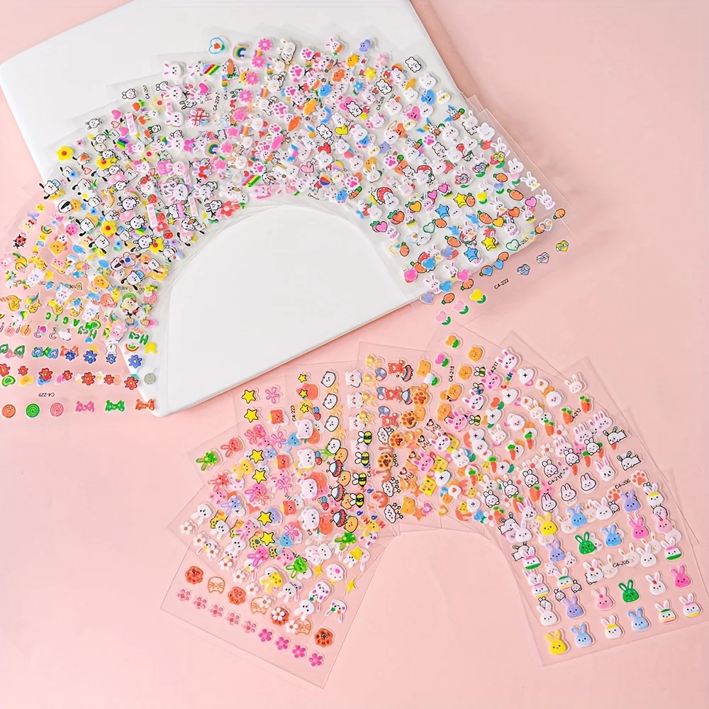 30 piece luminous nail sticker set - self-adhesive 3D rabbit&cartoon animal stickers with shiny nail stickers, nail supplies,