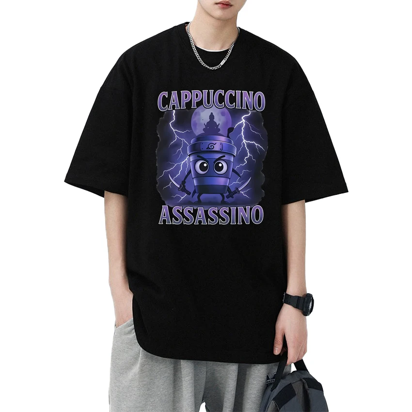 

Harajuku Cappuccino Assassino Funny Graphic Italian Brainrot Meme T Shirts Men Women short sleeve T-shirts Unisex Cotton Tops