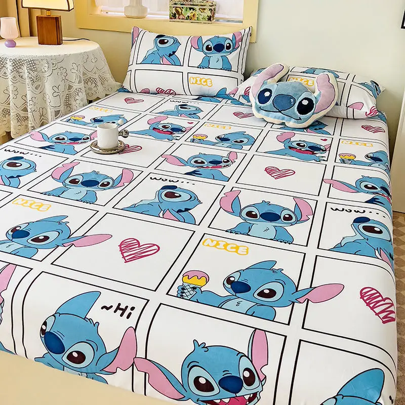 Disney 3pcs Cartoon Fitted Sheet Pillowcase Single Piece Dust-Proof Mattress Cover Children's Bed Cover Non-Slip Wrapped Sheet