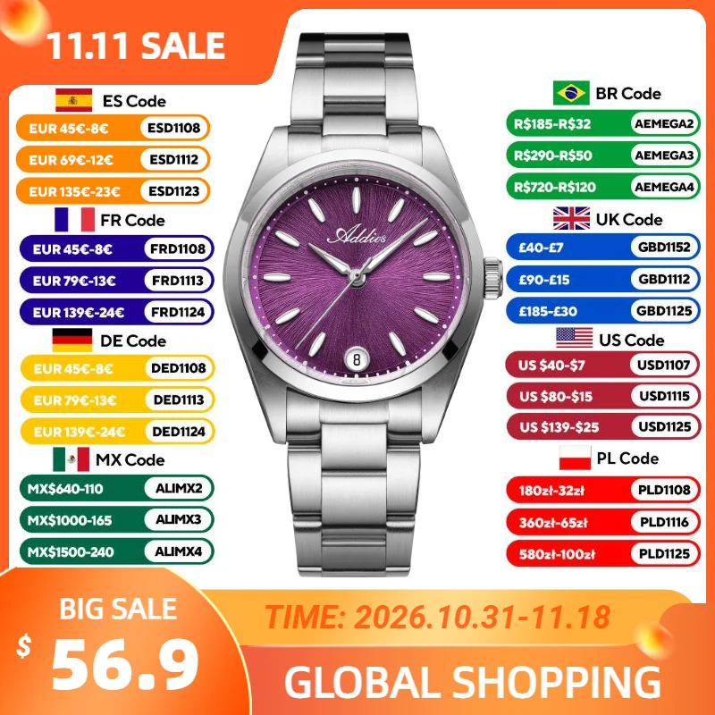 Addies New Luxury Woman Quartz Watch 31mm Stainless Steel 5Bar Waterproof BGW9 Super Luminous Sport Business Ladies Wristwatch