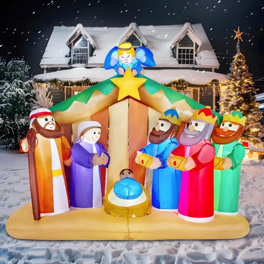 

Christmas Inflatable Nativity Scene with Angels with Build-in LEDs Blow Up Inflatables for Christmas Party Indoor, Outd