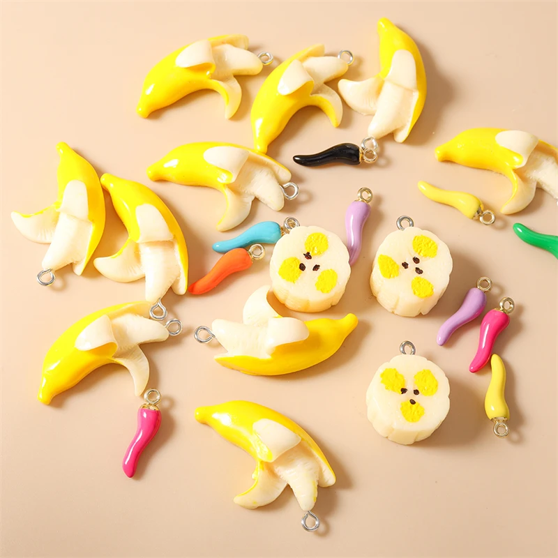 10 Stück niedliche, gemischte Anhänger in Form von Lebensmitteln (Pfeffer, Banane) aus Harz für die Schmuckherstellung, Ohrringe, Halsketten, Armbänder, DIY-Bastelarbeiten und Accessoires. – Detail 3