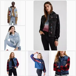 Foreign trade original order: Spanish new fashion printed embroidery contrasting colors, warm autumn and winter denim jackets