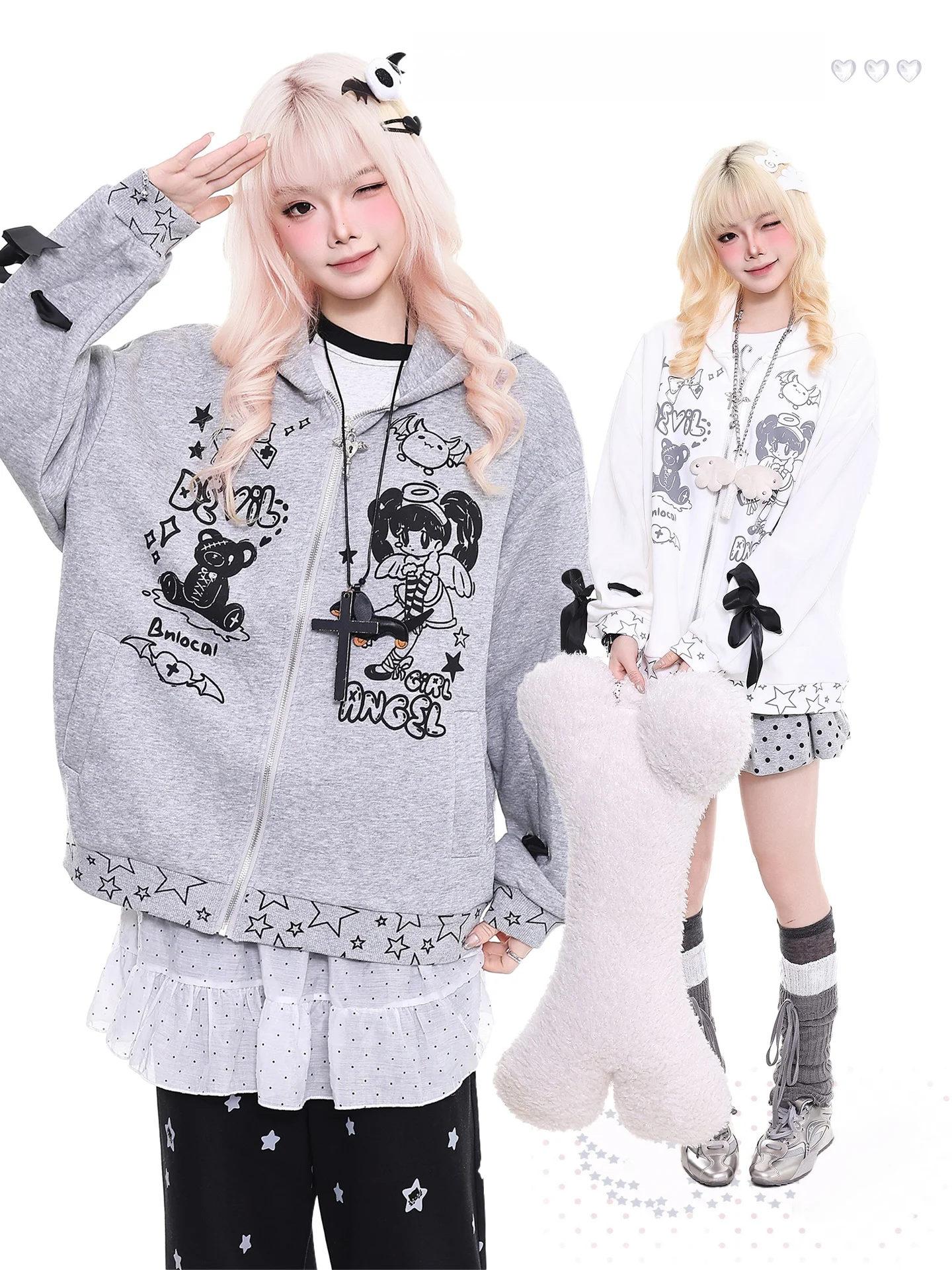 

Orange Marmalade Cartoon Anime Hoodie Women's Casual Loose Fit Spring New Sle Printed Splice Knot Long Sve Zipper