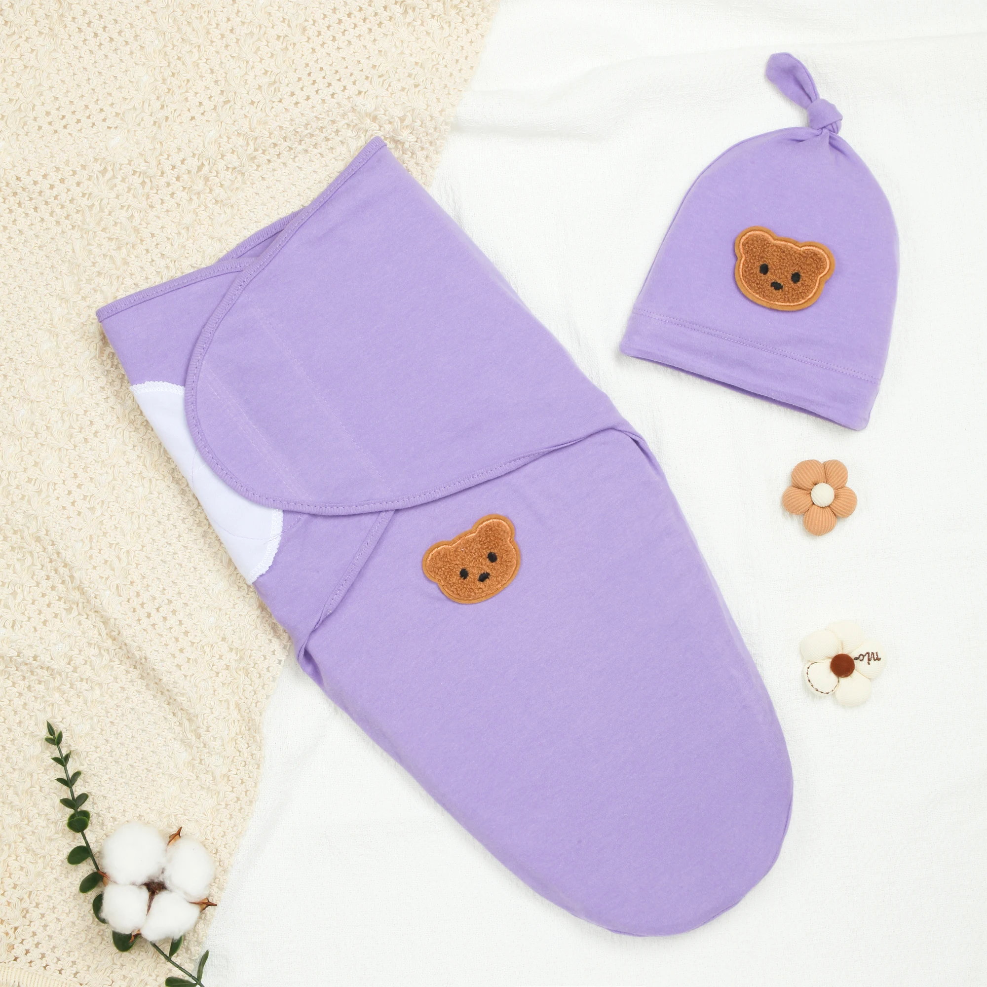 

Gentle Cotton Baby Girls Swaddle Blanket and Hat for Spring Summer Autumn, Suitable for 0-3 Months, Improve Sleep