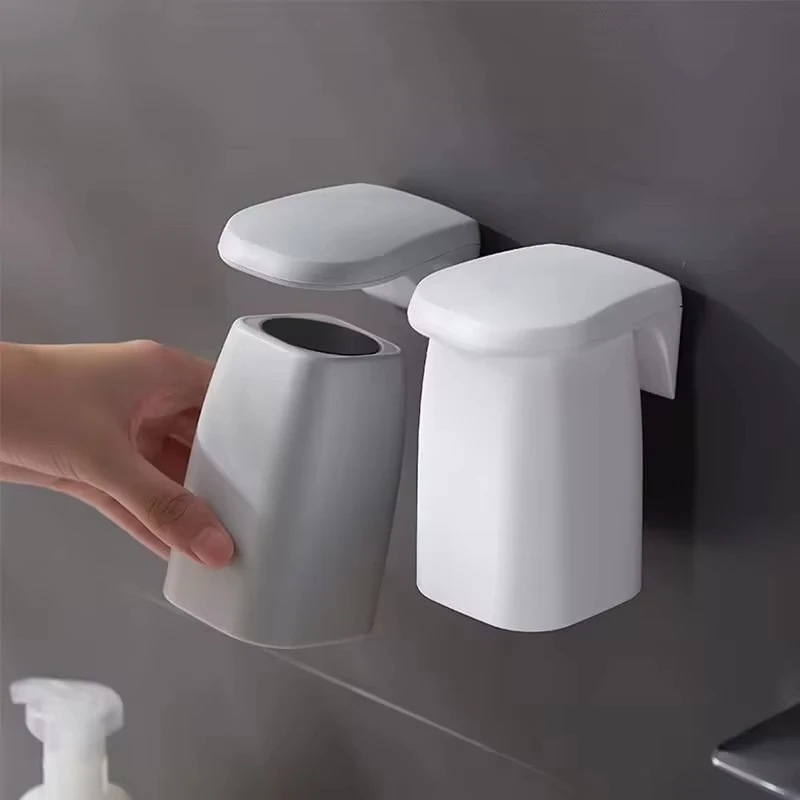 Magnetic Toothbrush Cup Holder Wall Mounted Nordic Style Bathroom Organizer Set with Self-Draining Rack, Modern Home Decor
