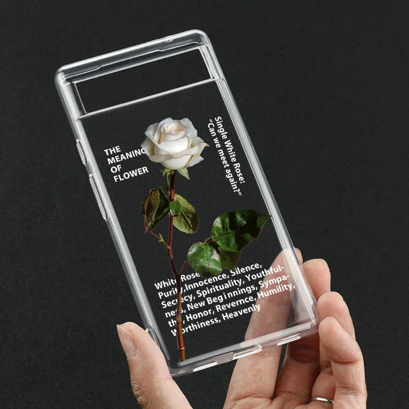 Cute Transparent Soft TPU Phone Case for Google Pixel 7 A Pro 6 6Pro 8Pro Graceful White Rose Printing Cover for Google Pixel 6a