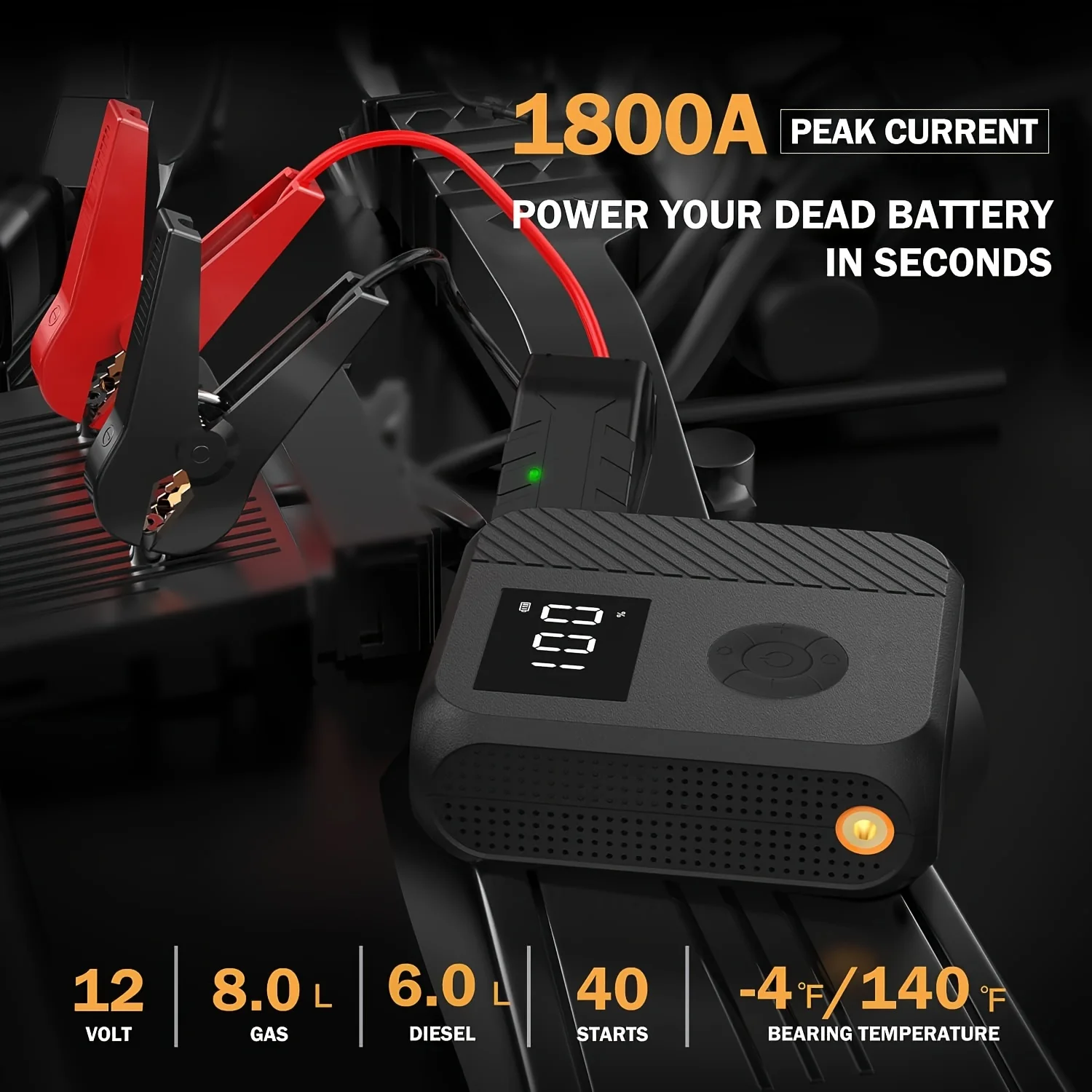 1800A الرقمية الانتقال كاتب 150PSI منفاخ لإطارات السيارة 14800mAh 12V المحمولة بطارية ليثيوم السيارات USB QC3.0 8.0L 6.0L
