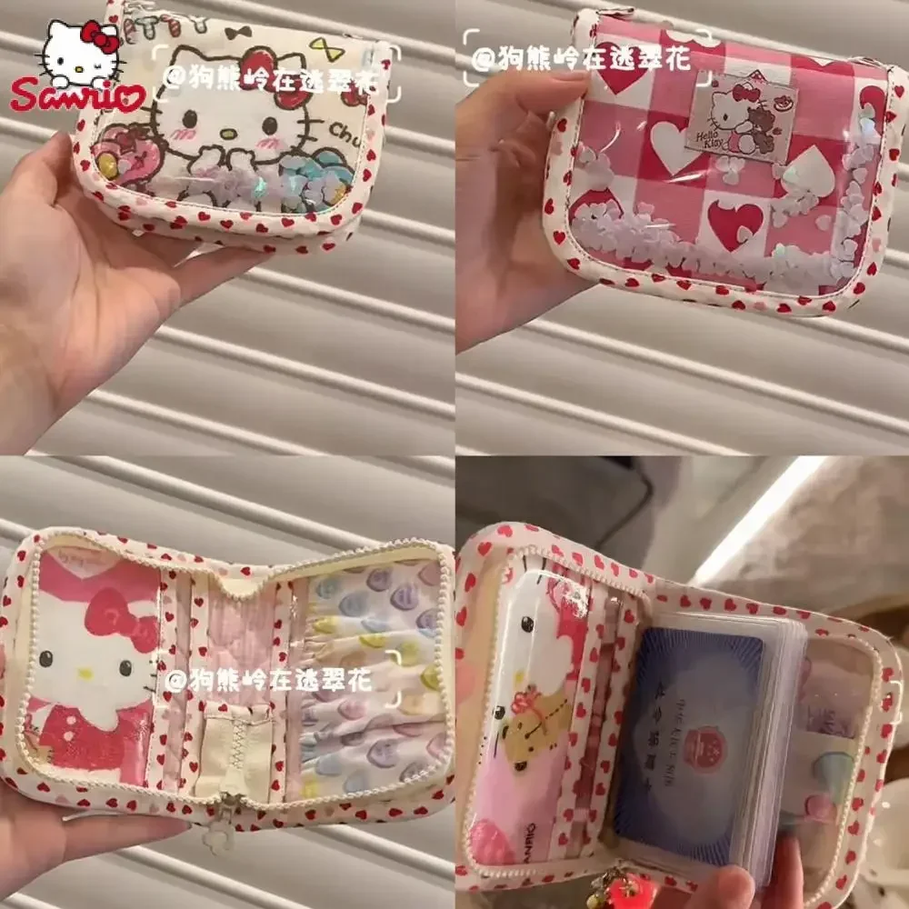 

Милые аксессуары Sanrio Hello Kitty милая сумка для хранения для девочек мультяшная прозрачная сумка для карт кошелек для монет сумка для наушников детский подарок