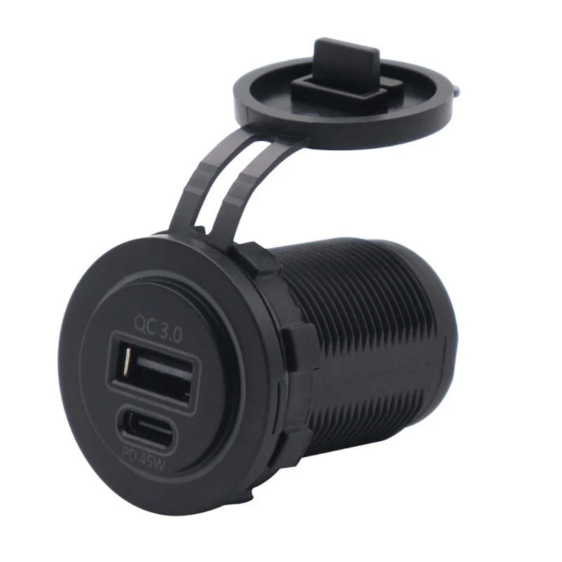 

12V 24V Car Socket 45W PD USB C & 18W QC3.0 USB Power Outlet for Truck ATV SUV N2UB