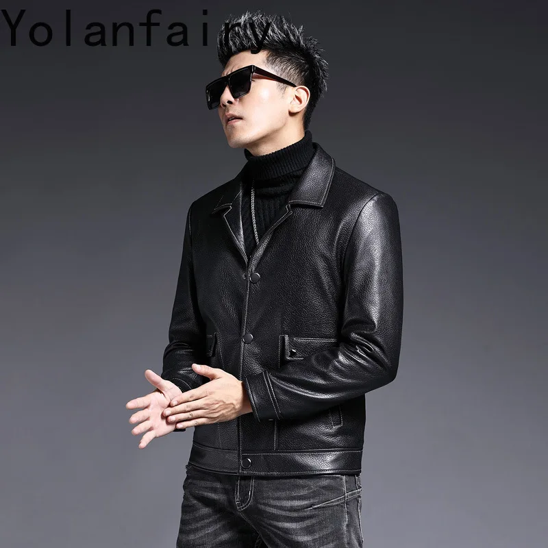 YOLANFARIY Real Sheepskin Men Leather Jacket Spring Winter Coats Motorcycle Jackets Mens Clothing Short Style 2024 Jaqueta Couro