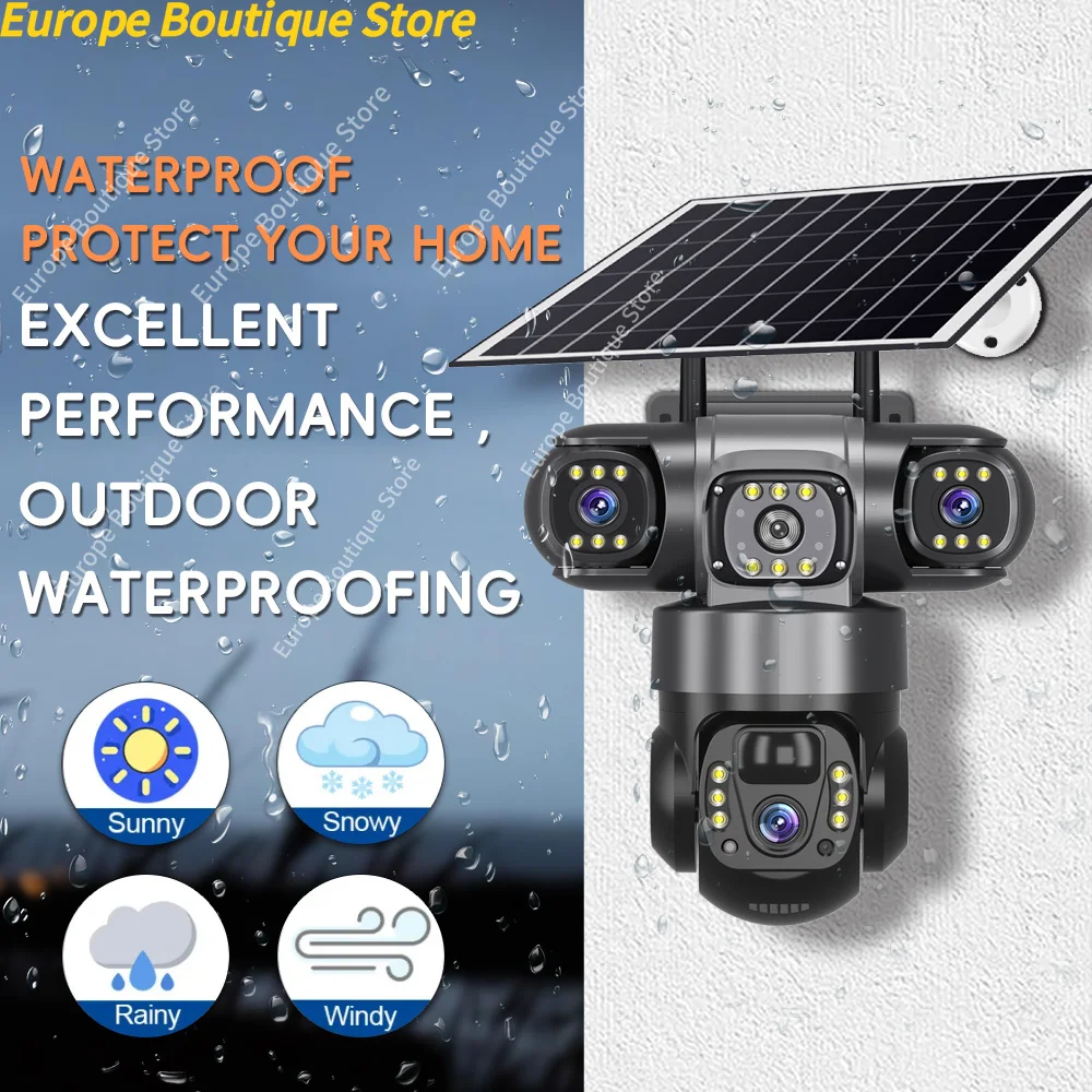 Kamera solarna 4G 12MP 6K z 3 obiektywami, zewnętrzna, wodoodporna, z noktowizorem, dwukierunkowy interkom, kamery V380 PRO, śledzenie mobilne, kamera IP