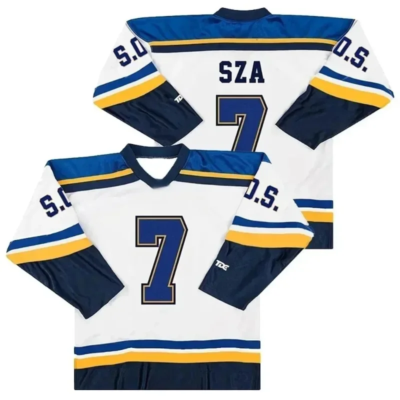 SZA Inspired SOS Tour Hockey Jersey Unisex 3D Print Letter S Striped Graphic Long Sleeve Shirt Fan Merch Casual Sports Top Kids