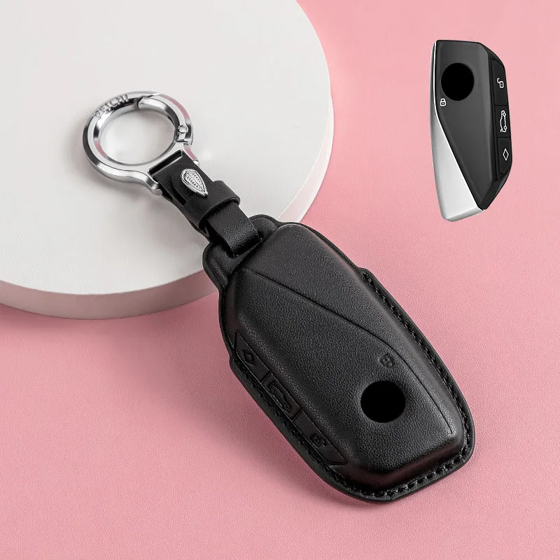 Pink Leather for BMW X1 U11 G70 7 Series I7 X7 G07 LCI IX I20 G09 XM U06 G81 M3 2023 2024 SMART Remote Car Key Case Cover FOB