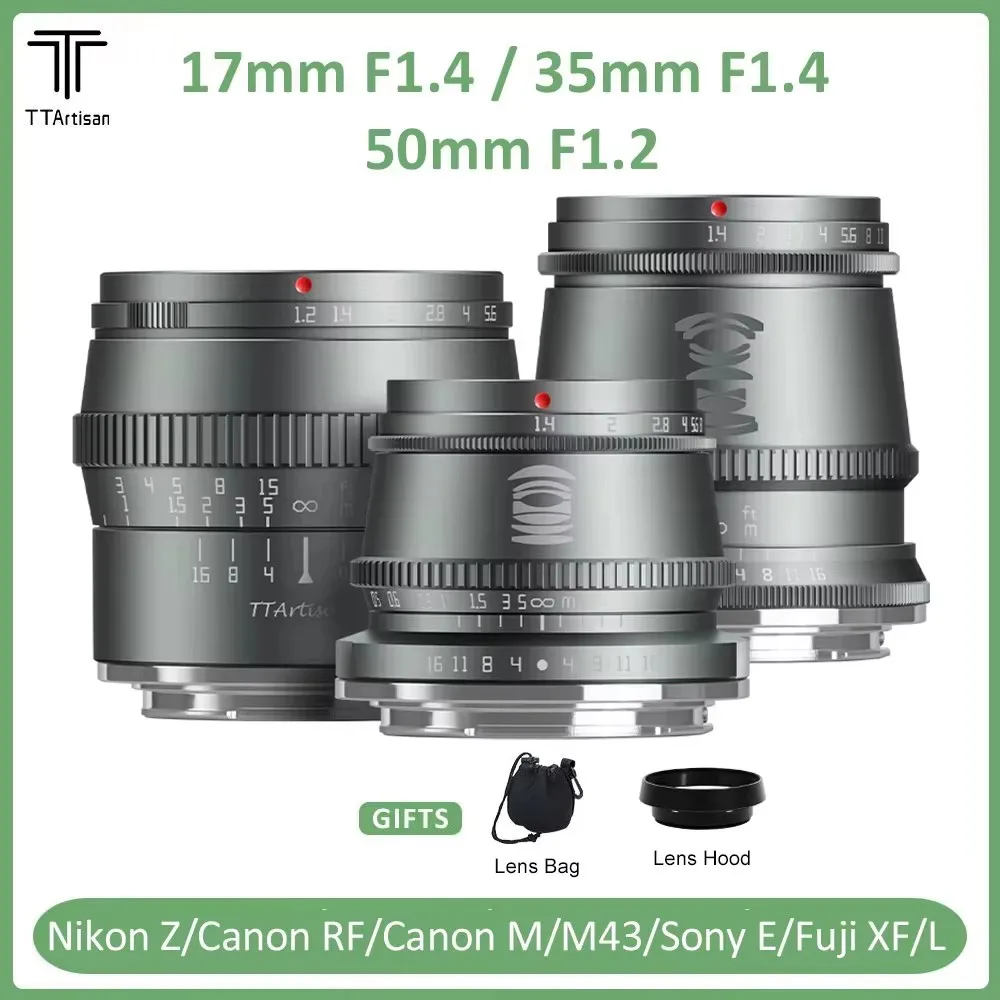 TTArtisan 17mm F1.4 35mm F1.4 50mm F1.2 APS-C Manual Focus Titanium Grey Portrait Photography Lens for Sony E Fuji X Canon M M43