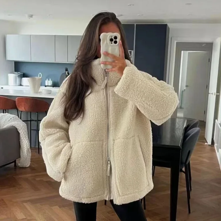 

Women's Solid Color Woolen Coat 2024 European and American Style Autumn and Winter New Lazy Style Lamb Wool High Collar