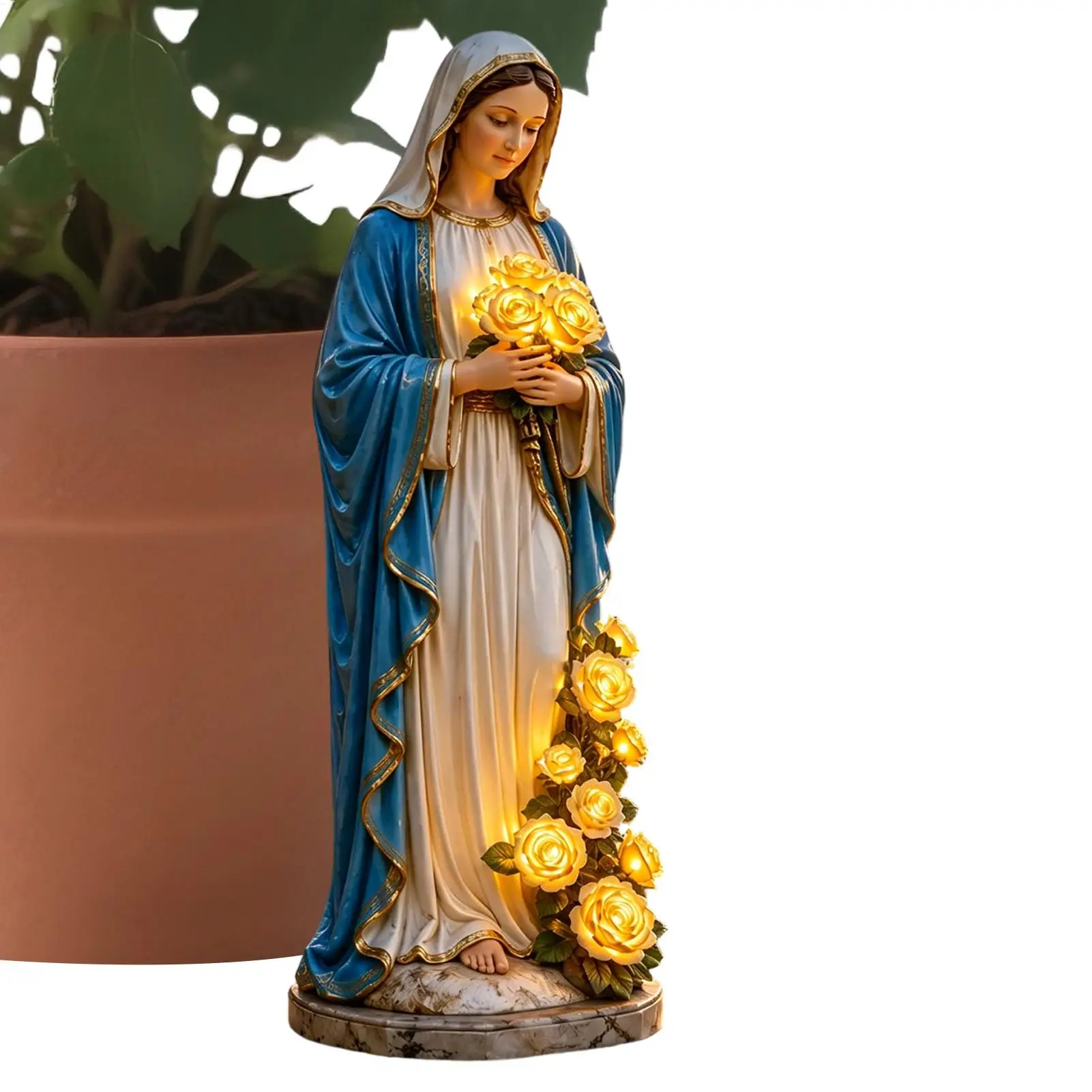 Mary Lady Garden Light Solar Resin Waterproof Decorative Lights Mary Statue Flowers Goddess Statue with LED Luminous Rose view 6