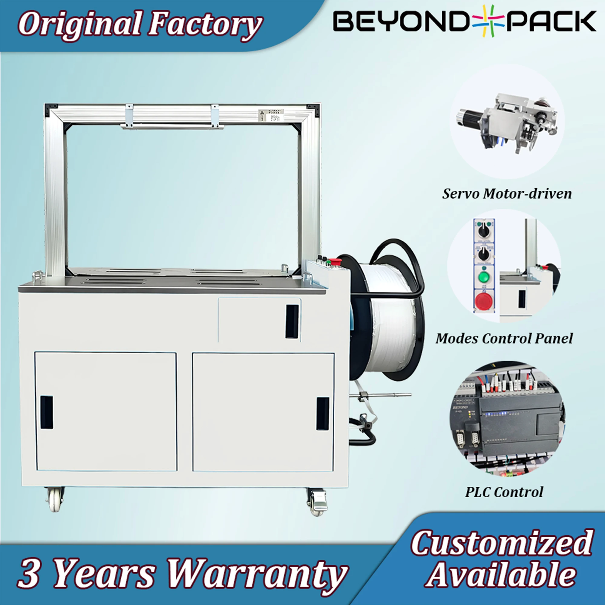 

Beyond Pack Высокий верстак с сервоприводом Автоматическая обвязочная машина BY-P03 Упаковка ПП Ленты Пресс-подборщик Натяжитель Упаковщик