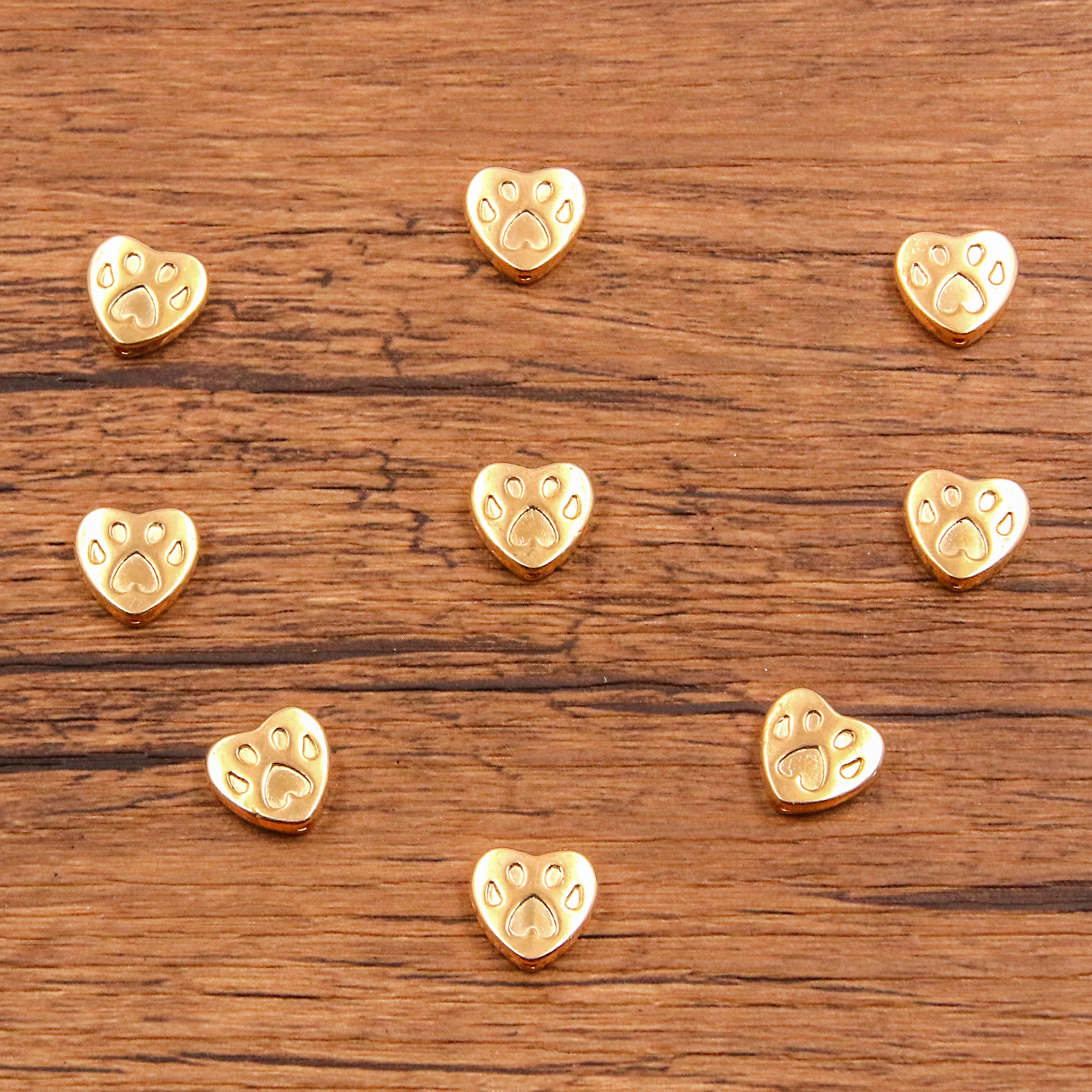 20pcs 11*11mm Two Color Double Side Dog Paw Bead Spacer Heart Bead Charms For Diy Beaded Bracelets Jewelry Handmade Making