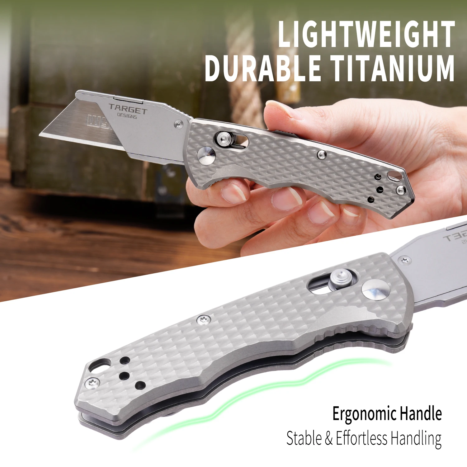 TGZUO Titanium Folding Utility Knife, EDC Pocket Knife with clipk, Lightweight Box Cutter W/10PCS Razor Blades (TARGET DESIGNS) view 5
