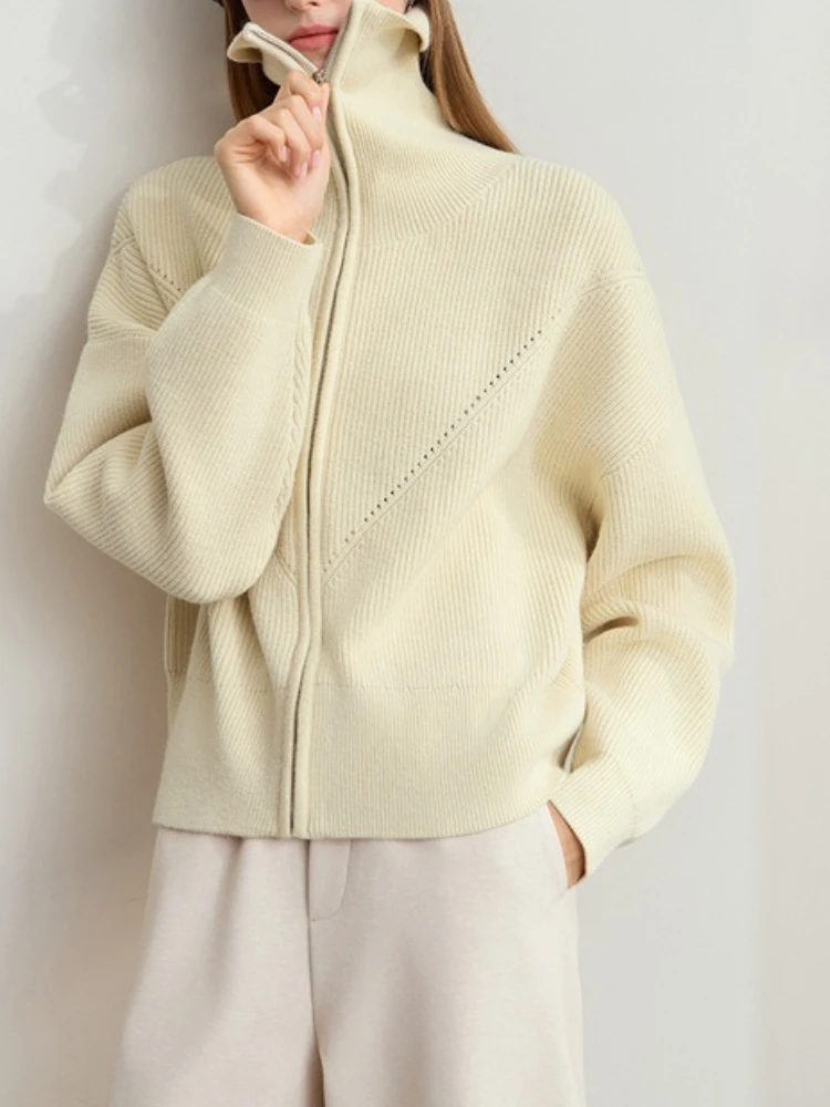 

Новый вязаный свитер на молнии, пальто, женский вязаный свитер с воротником-стойкой и длинным рукавом, однотонный, осенне-зимний, Y2k, женский кардиган, свитер