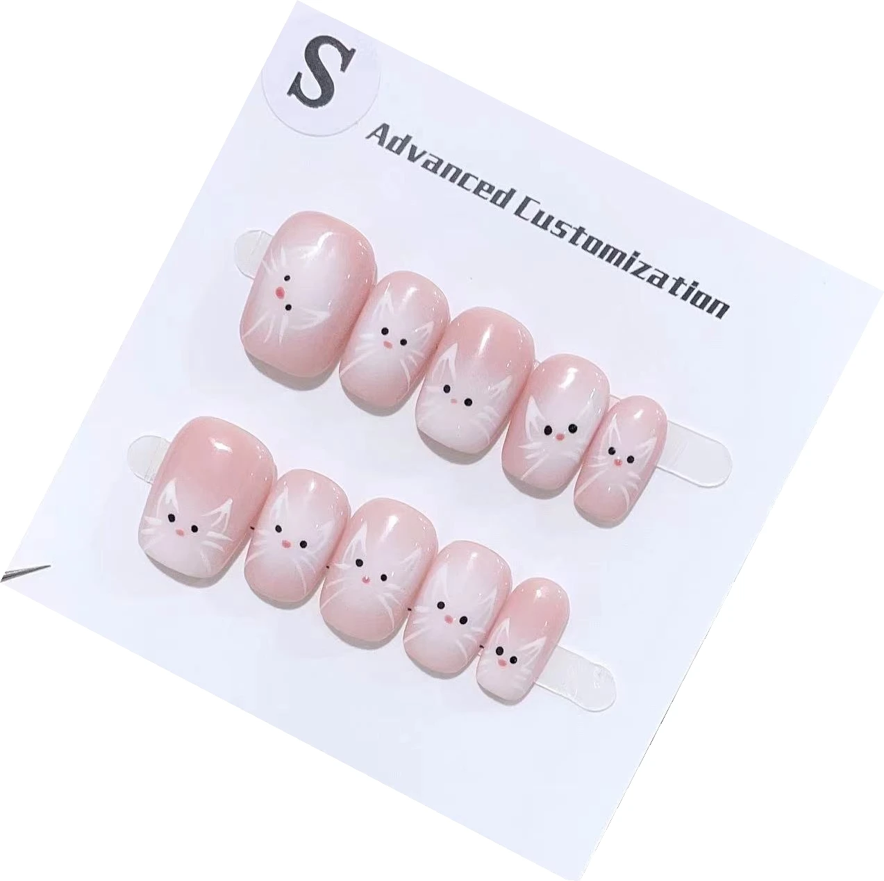 Emmabeauty  Petite Pink Gradient Hand-Painted Nails Ultra-Short Adorable Press Ons for Daily Charm.No.D1014