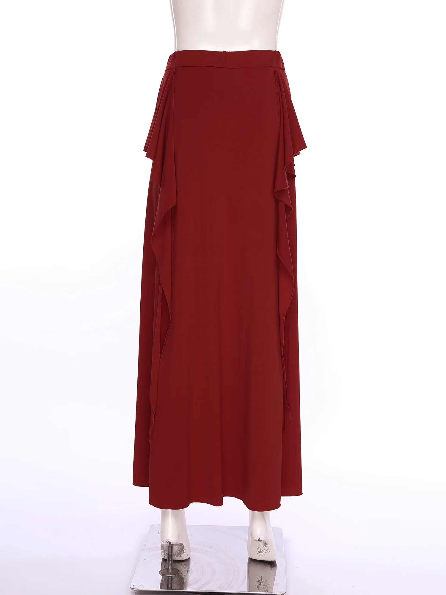 Womens Belly Dance Maxi Skirt Cascading Ruffles Side Slit Elastic Waist Safety Shorts Skirt Dancewear for Oriental Folk Dance