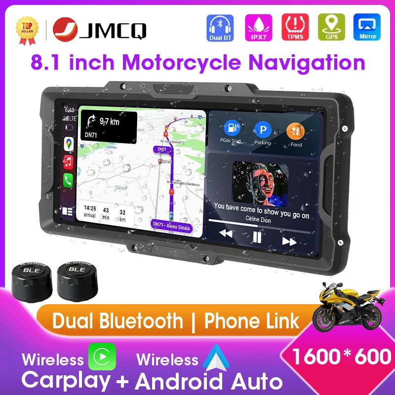 8.1 بوصة Carplay دراجة نارية أندرويد السيارات نظام تحديد المواقع والملاحة شاشة عرض مقاومة للماء ل موتو المزدوج بلوتوث واي فاي لوحة القيادة الرقمية